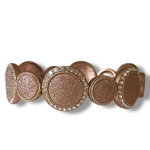 Monet Copper Rose Gold Round Link Bracelet Glitter Rhinestones Stretchy